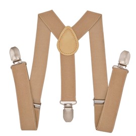 PlayCool Child Kids Suspenders - 1 Inch Adjustable Y-Back Clip-on Suspender for Boys and Girls, khaki