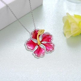 Tajuxa Hibiscus Necklace 925 Sterling Silver Hibiscus Jewelry Flower Jewelry Gifts for Women
