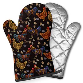 Pairs of Decorative Oven Mitts, Heat Resistant Kitchen Gloves for Cooking, Baking, Grilling ( Embroidery Chicken Rooster )