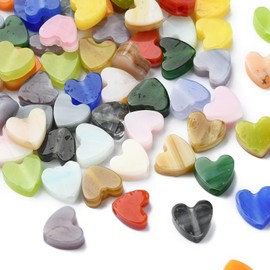 UR URLIFEHALL 100 Pcs Handmade Lampwork Glass Heart Beads Flat Heart Shaped Beads for Jewellery Making DIY Sweet Crafts Home Party Decorative