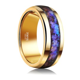 JEWPER 8mm Men Womens Wedding Band Tungsten Rings Gold Fashion Promise Carbide Inlaid Galaxy Sandstone Matte Finish Edge Comfort Fit Size(11)