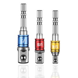 Impact Grade Socket Adapter Set Using CR-V Steel, 3" Extension Bit, 3-Piece 1/4", 3/8", and 1/2" Drive, Adapt Your Power Drill To High Torque Impact Wrench