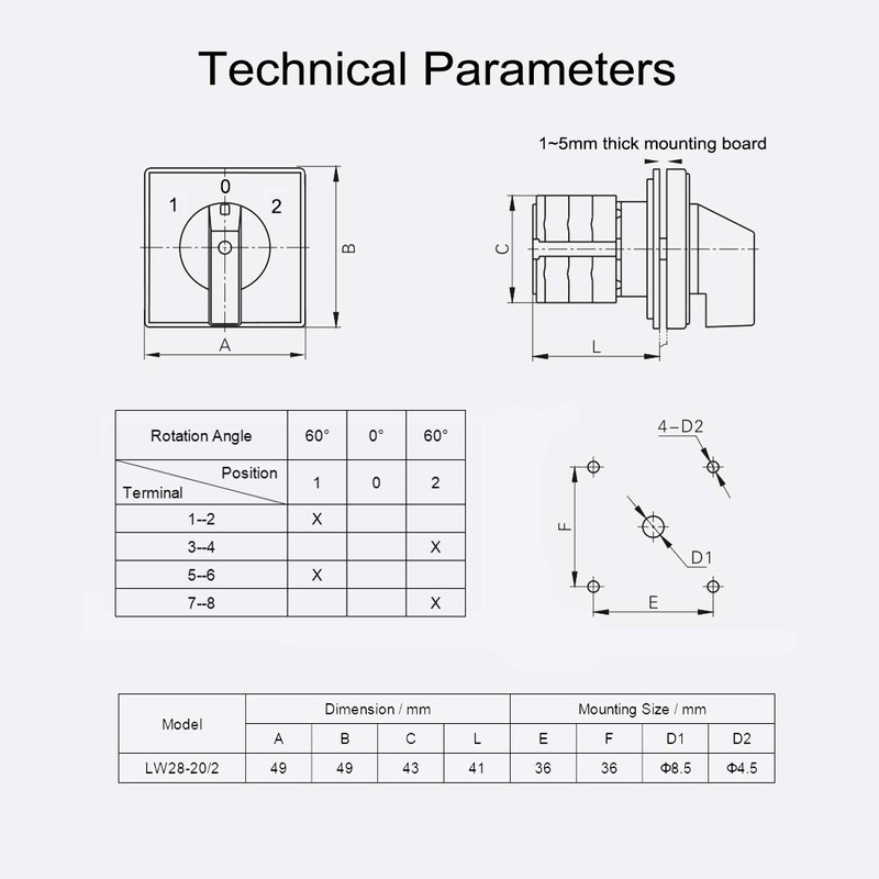 VictorsHome Changeover Switch LW28-63 3 Positions 12 Terminals Universal Rotary