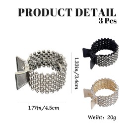 Women Small Hair Clips Barrettes Grips, 3 PC Hair Claw for High Ponytail Diamante Sparkly Accessories Crystal Hairpins, Wedding Guest Everyday Wear Prom Party Ponytail Holder Women Girls Gift