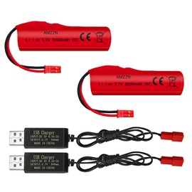 AMZZN 2PCS 3.7V 3000mAh Li-ion Battery with JST-2P Plug and USB Charging Cable for HJ819 DE819 RC Boat,Huina 1337 1338 1516 1517 1552 1554 1558 RC Car,Drifting Car,Truck,Toy Off-Road Racing Car