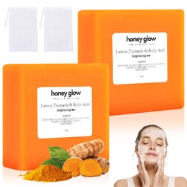 eltolent Honey Glow Lemon Turmeric Kojic Soap Bar, Honey Glow Turmeric Soap, Lemon Kojic Soap, Turmeric Soap Bar for Face ＆ Body, Natural Turmeric Handmade Soap for All Skin Types (2 PCS)