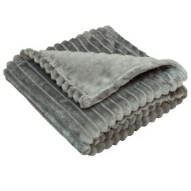 NTBAY Flannel Fuzzy Toddler Blanket, Fluffy Warm and Lightweight Reversible Stripes Design Baby Plush Blanket, 30 x 40 Inches, Grey