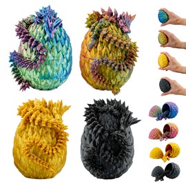 3D Dragon in the Egg - Dragon Egg with Dragon 7 cm Figure | Pack of 4 Large Eggs | Multicoloured Hatching Surprise Dragon | Movable Fantasy Toy & Collectible Figure for Children