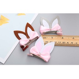 Easter Rabbit Bunny Ear Hair Clip with Bowknot Hair Bow for Baby Girls 2 Pack TSFJ35 (Pink)