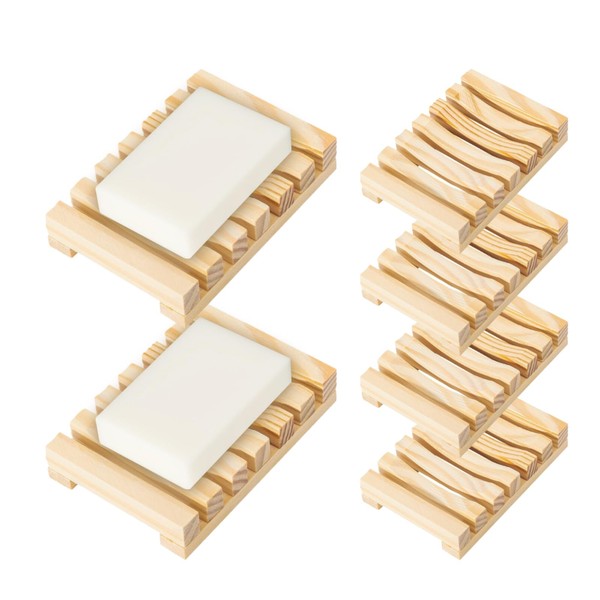 Bicuces 6 Pcs Soap Dish Bamboo Soap Dish Wooden Soap