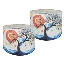 Decorative Lamp Shade Polyester Fibre Printed Abstract Sun Tree Drum Shade for Table Lamp & Bedside Lamp, 13 "Top x 13" Bottom x 10 "Height,Includes 2pcs