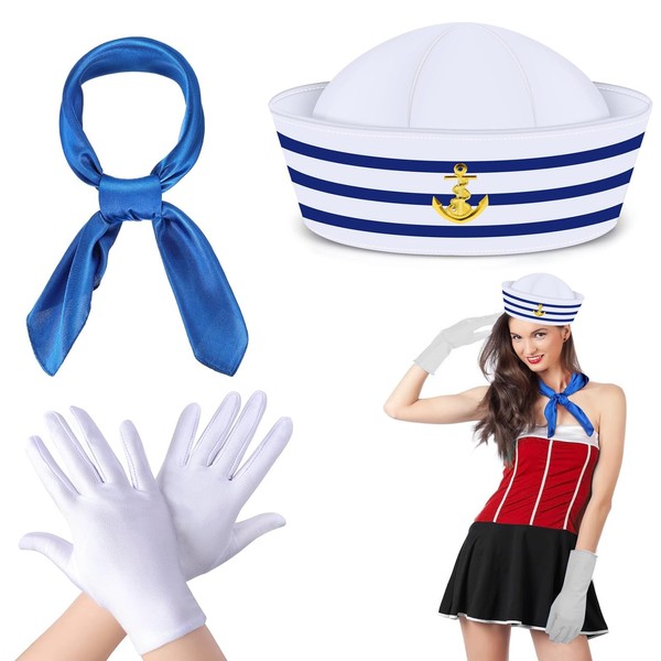 egniFurn Navy Sailor Cosplay Kit - 3 PCS Adjustable Hat,
