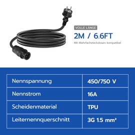 Wspiho Betteri BC01 Cable 2 m, BC-01 Female to Schuko Plug Connection Cable for TSUN, NEP, Envertech, Old Style DEYE, Hoymiles Inverter