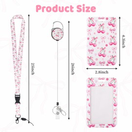 ID Badge Holder with Lanyard Retractable Reel Clip, Pink Teacher Lanyard with ID Holder Heavy Duty Breakaway Lanyards for ID Badges for Women Cute Nurse Work Staff Office Students Keychain Card Gifts