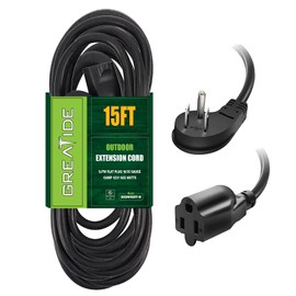 GREATIDE Cable de extensión de enchufe plano de 15 pies, 16 AWG, 3 clavijas, cable de extensión de perfil bajo negro para interiores y exteriores, listado UL