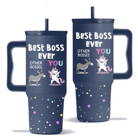 Goiicoln Best Boss Ever Tumbler 24oz with Handle, Humorous Boss Coffee Cup, Boss Day Gifts for Men, Appreciation Gift for Male, Idea Cup Gift for Office Coworkers, Travel Tumbler with Lid and Straw