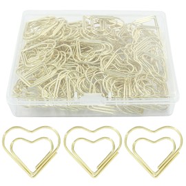 Hitefu 100 Pcs Love Heart Shaped Clips, Mini Cute Paper Clips, Tiny Paper Clips for Decoration, Organization, Bookmarks, School (Gold)