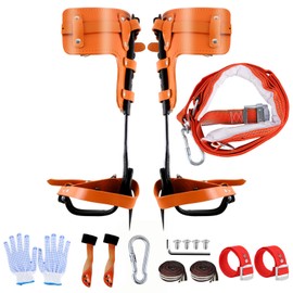 8 in 1 Tree Climbing Spikes Kit, Adjustable Tree Climbing Gear, Cowhide Arborist Tree Climbing Equipment with Climbing Belt & Straps, Spikes Protectors, Gloves, Rock Climbing Tools for Tree Work