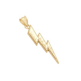 AMZ Jewelry Solid 10K Yellow Gold Lightning Bolt Necklace Pendant Diamond Cut 1.7 inch