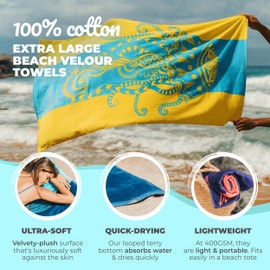 Nova Blue Jellyfish Beach Towel – Tropical Blue & Yellow Colors with A Unique Design, Extra Large, XL (34”x 63”) Made from 100% Cotton