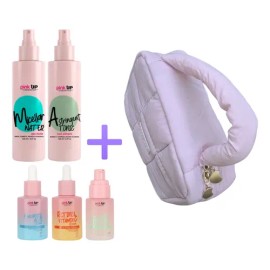 Kit Skincare Rutina Facial Pink Up 5pzas  Cosmetiquera Lila                                                                                           