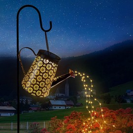 Imoli Outdoor Solar Watering Can with Lights Garden Decor Large Solar Powered Lanterns Hanging Waterproof LED Decorative Retro Metal Kettle String Lights for Table Yard Pathway Walkway Gardening Gifts