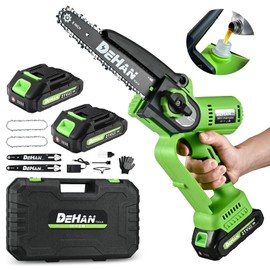 DEHANTOOLS 6 Inch Mini Cordless Chainsaw Brushless Electric Chain Saw with 2 2.0Ah Batteries and 3 Chains Lightweight Handheld Tree Trimmer for Wood Cutting Gifts for Men Dad and Husband