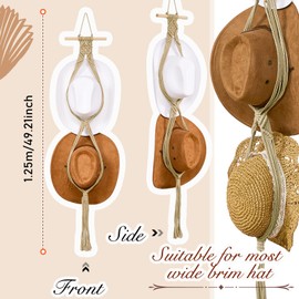 Yulejo Macrame Hat Hangers Boho Hat Rack Cowboy Hat Hanger Back of Door Hat Organizer (Beige,Two Hats Style)