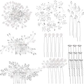 44 Peines de Boda Accesorios para Cabello de Novia de Cristal de Perla de Imitación Clips de Peine Lateral para Cabello Pinzas para Cabello de Flores en Forma de U (Estilo Delicado)