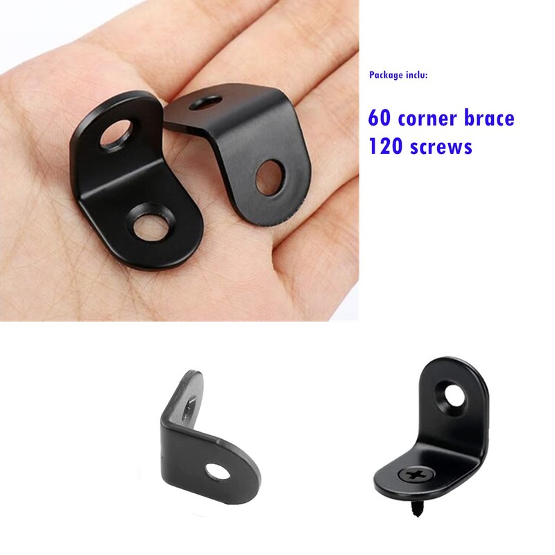 60 Packs Black L Bracket 25 x 25mm Corner Braces,YMAISS