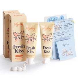 FlyDog Fresh Kiss Enzymatic Dog Toothpaste Kit - Vet Approved Organic Fomula with Coconut Oil, Tartar Remover for Dogs & Cats, 2 Tubes Pack with Toothbrushing Calendar & Brush Guide, Coconut Flavor