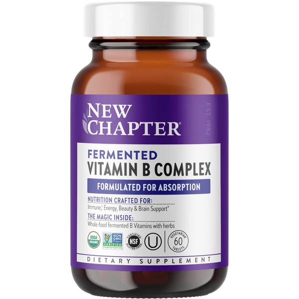 New Chapter Vitamin B Complex, Fermented Vitamin B Complex, Organic, ONE Daily with Whole-Food Herbs + Adaptogenic Maca for Natural Energy + Beauty, 100% Vegan, Gluten-Free - 60 Count