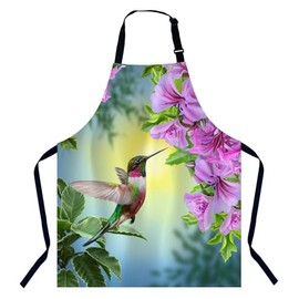 Delantal para Mujeres Hombres 001, Colibrí y flores rosadas