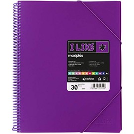 Grafoplás 39823235 Binder with 30 Transparent Spiral Covers, Purple A4, Rigid Opaque Polypropylene Covers, Maxiplas Like