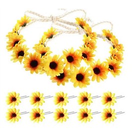 Beaupretty Sunflower Headbands and Sunflower Hairpins,Floral Wreath Headbands Sunflower Garland Crown Sunflower Hair Clips for Women Girls(12 Pieces)