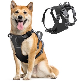 SlowTon No Pull Dog Harness - Lightweight, Escape Proof, Reflective, Breathable Mesh, Adjustable Size Black Dog Harness for Small to Large Dogs, Easy Walking, Training, Hiking