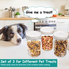 WBKTOOL 3 Pack Dog Treat Container - Airtight Dog Treat Holder with Lid - Reusable Cat Treat Container - Cute Cat Treat Cookie Container Set - Plastic Pet Dog Cat Food Storage Container