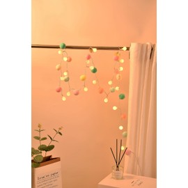 FLCSIed 6.56Ft 20 led 3AA Battery Powered Globe Lights with Pom-poms Fairy Light for Bedroom, Valentine's Day, Wedding, Party, Christmas, Home Decor (Pink and Green)