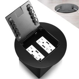Chapou Recessed Floor Outlet 4. 72" x 4. 72" x 3. 94" 2-Gang with 4. 8a USB Chargers 20 Amp Floor Receptacles Round Hidden Outlet Kit Electrical Waterproof Box, ETL Listed(Black)