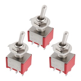 YINETTECH 3 Pieces 6 Pins Guitar Rocker Arm Toggle Switch On/On Switch 3A 250V AC/5A 125V AC for Guitar Bass Red
