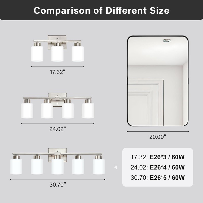 FonmYim Brushed Nickel Bathroom Light Fixtures, 3-Light Modern Vanity Light