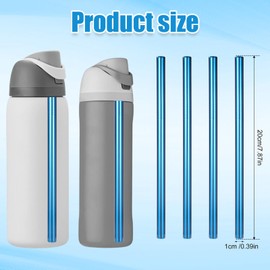 Lyreh 4pcs Straw Replacement for Owala Water Bottle 24oz/32oz, Stainless Steel Reusable with 2pcs Straw Brushes Water Bottle Accessories(Blue)