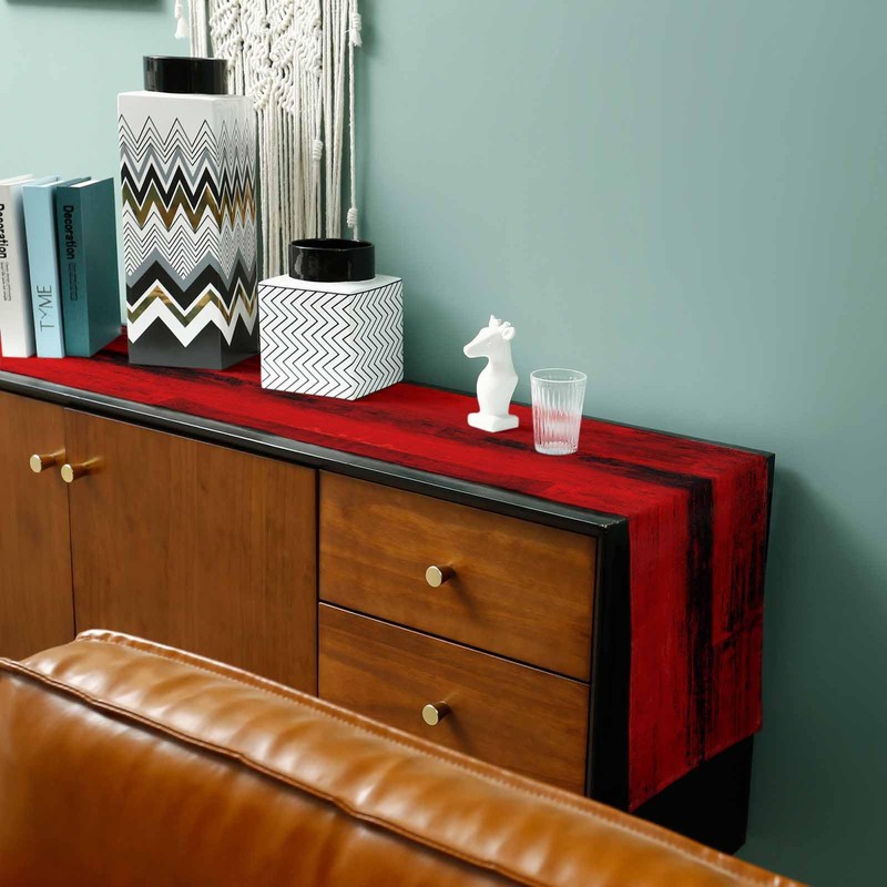Red Black Ombre Cotton Linen Table Runner 13 x 72