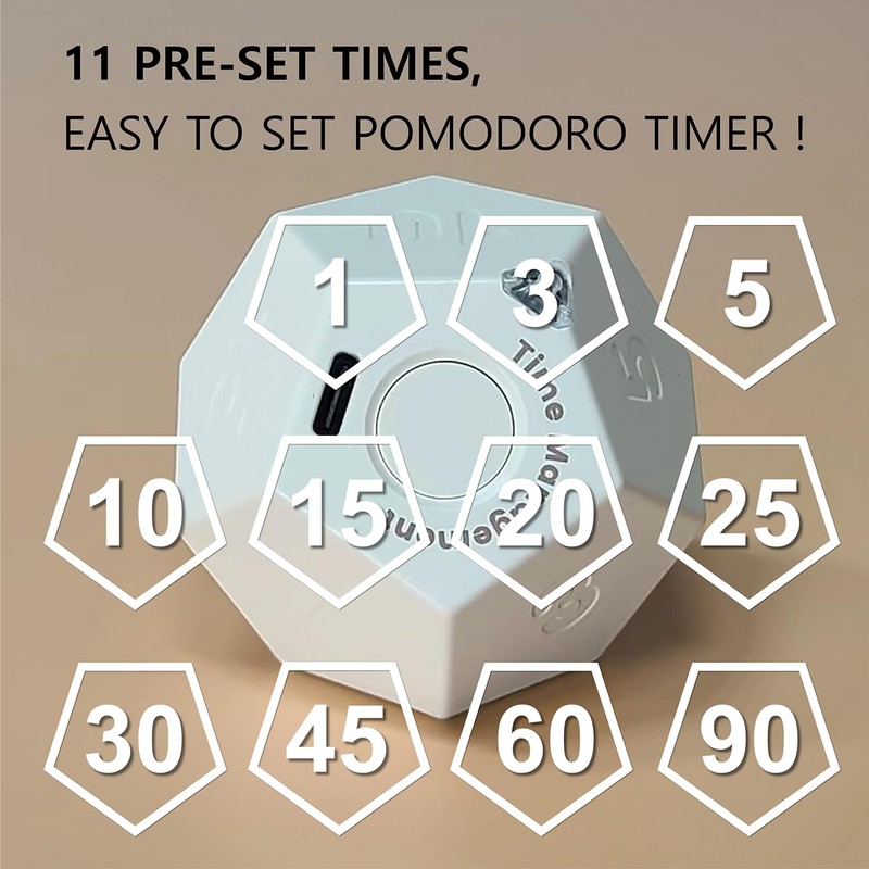 CREAVIVA Cube Pomodoro Timer - Flip to Start Countdown, Rechargeable