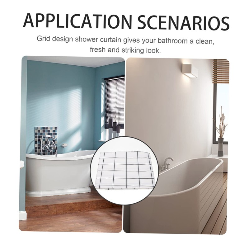 iplusmile 1 Set Grid Design Shower Curtain Kit Black and