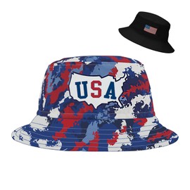 USA Bucket Hat for Women Men Funny 4th of July American Flag Reversible Fishing Sun Hat Black Outdoor Hiking Hat