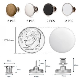 ZENGLU 8 sets of 17 mm Pants Button, Jean Buttons Pins for Loose Jeans, Adjustable Button for Jeans, Reusable and Adjustable Metal Pants Button Tightener