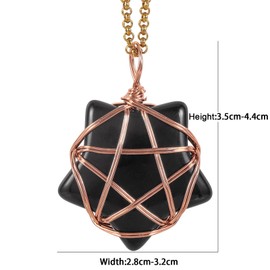 SUNYIK Black Obsidian Wire Wrapped Star Pendant Necklace for Women Men, Pentagram Star Stone Necklace for Unisext With 18-19” Chain for Unisex