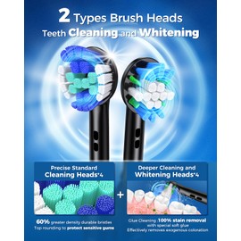 Electric Toothbrush Deep Clean Heads 4pc Brush Head Replacement with Superior Cleaning (Black)