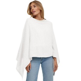 Glamexx24 Women's Knitted Poncho Plain Colour Cape Fine Knit XXL Pullover Shoulder Scarf Elegance Style and Comfort for Spring and Autumn Made in Italy, White